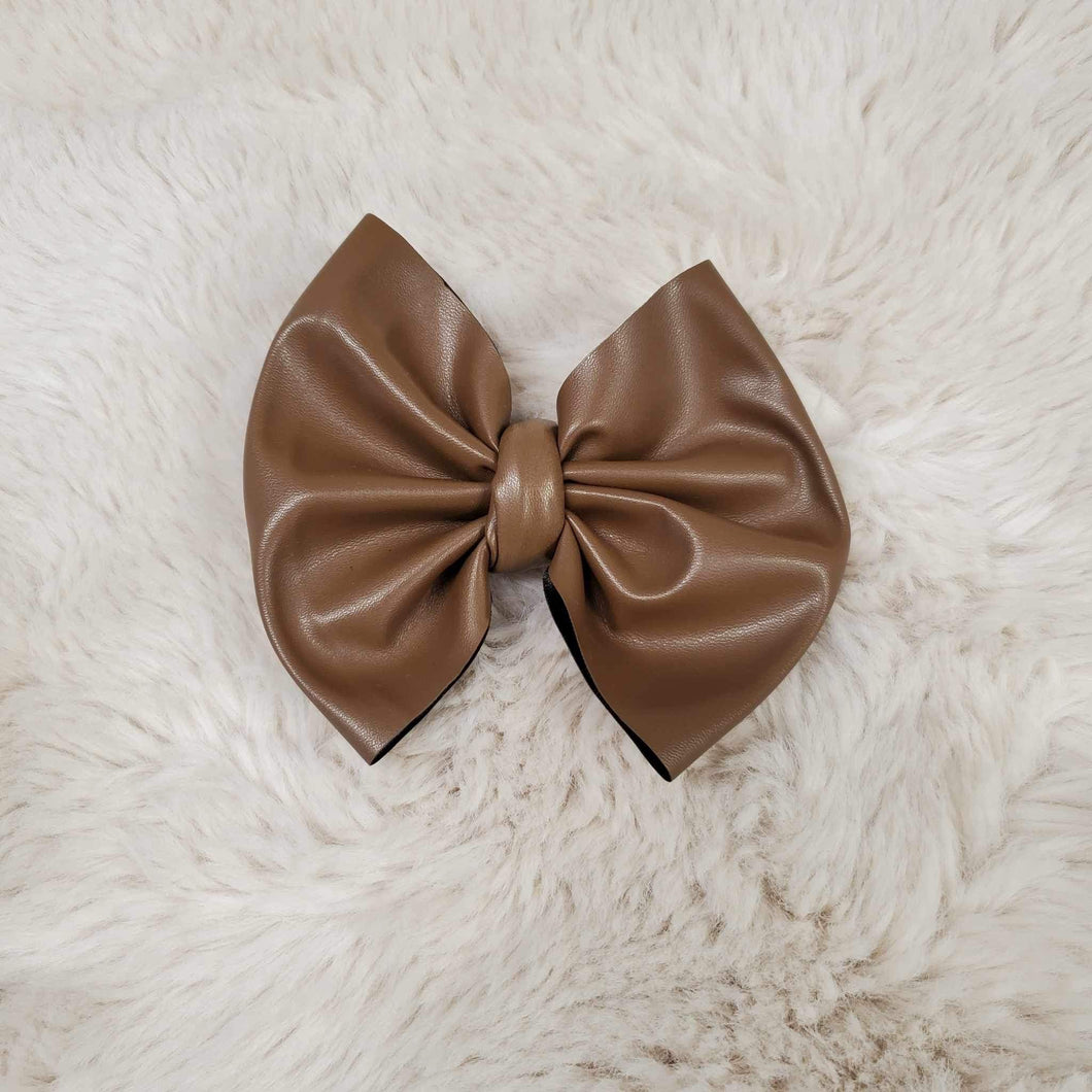 Brown Pleather Bow