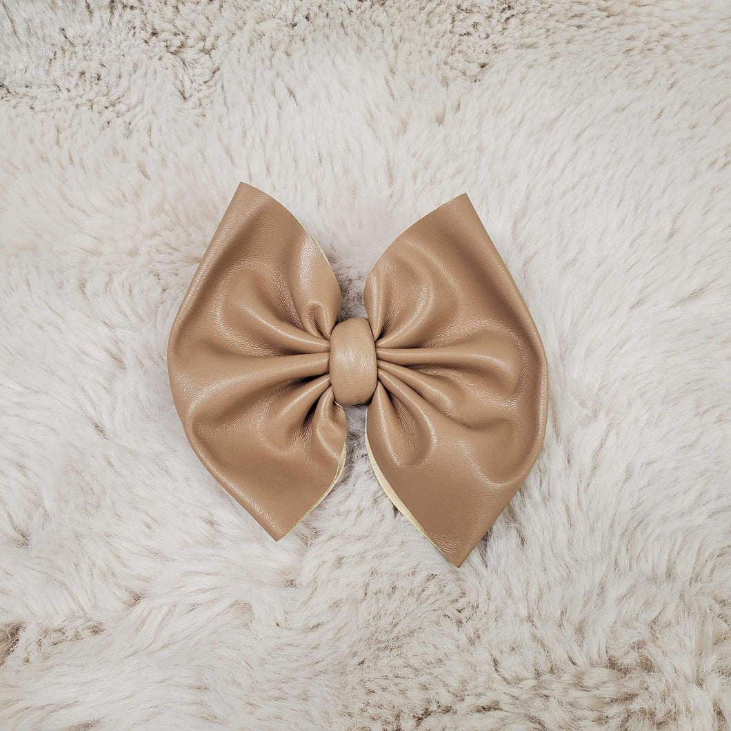 Taupe Pleather Bow